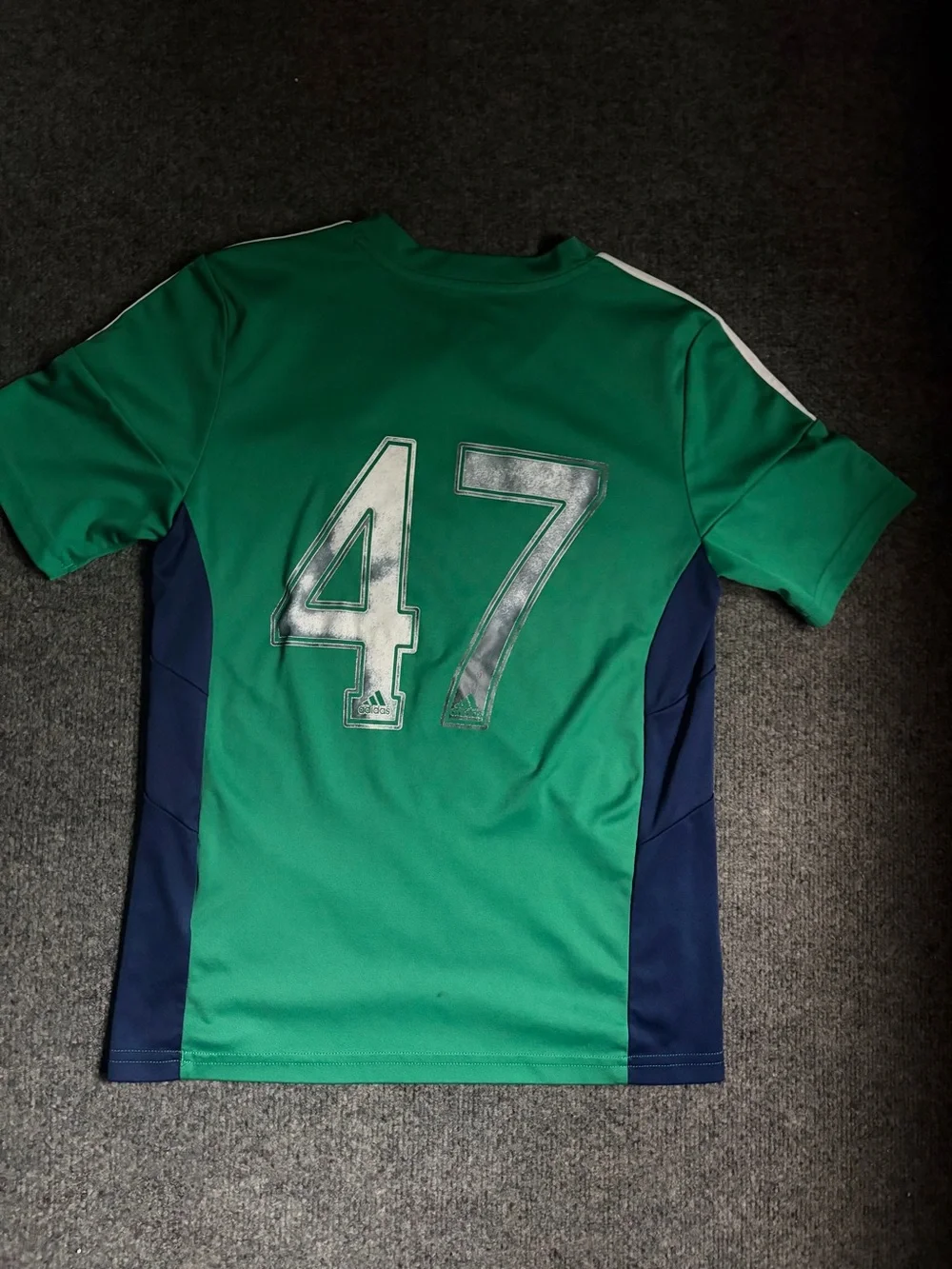 Rare Adidas Green and Navy Vertical-Stripe Soccer Jersey